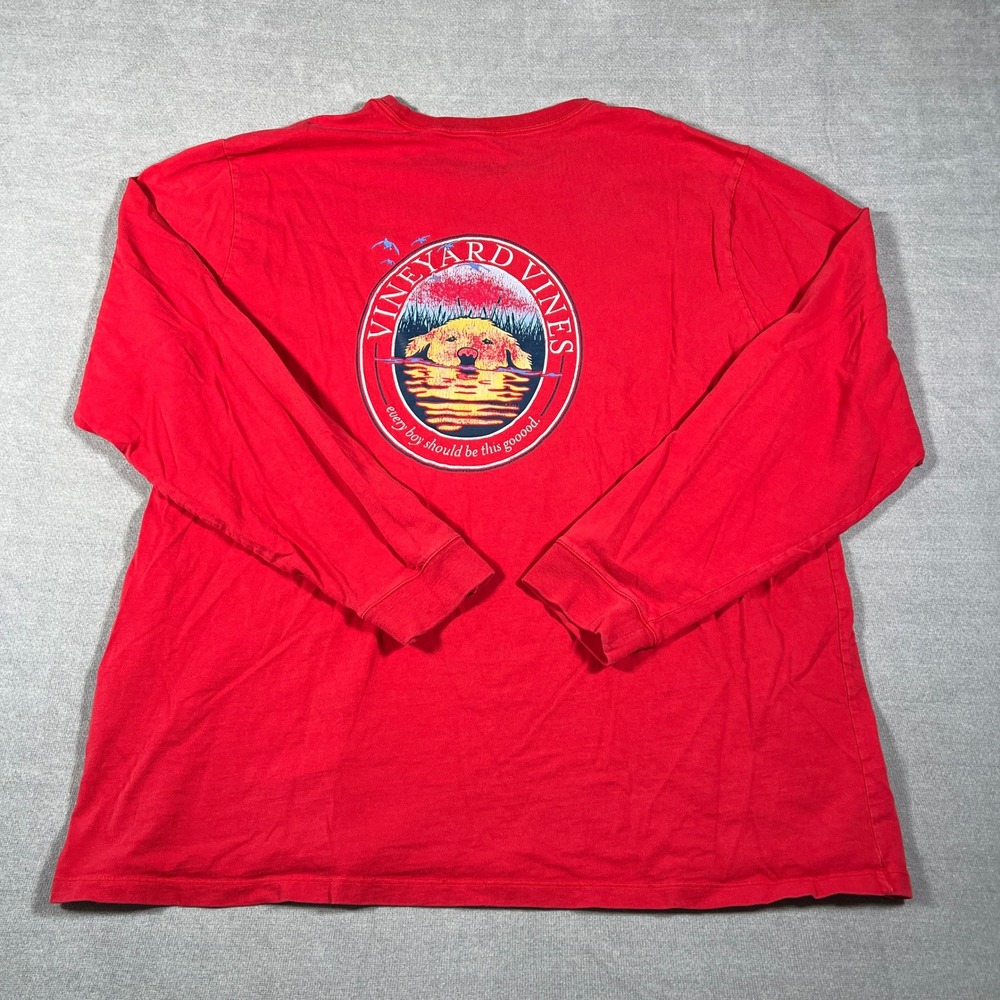 Vineyard Vines Golden Retriever Graphic Pocket Long Sleeve T-Shirt Mens XXL Red